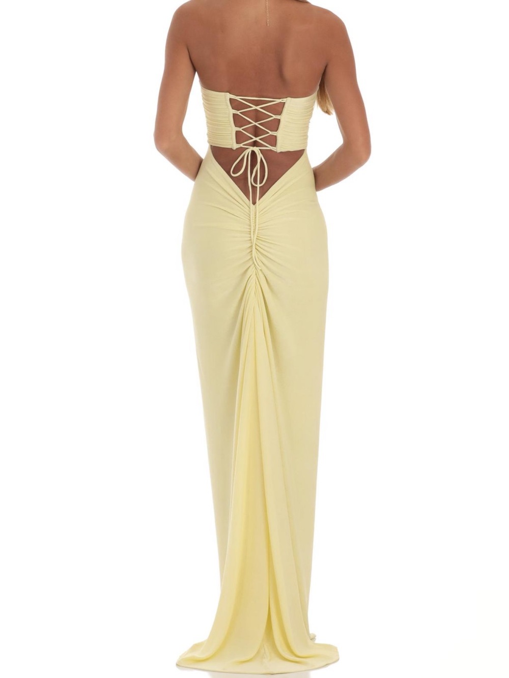 Lucy in the Sky - Yellow Strapless Corset Maxi Dress in Small